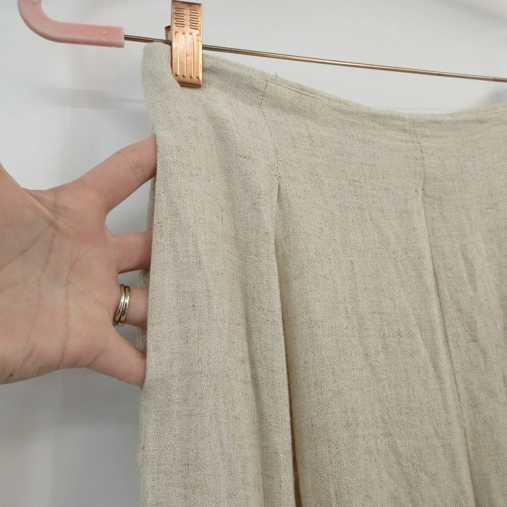 Zara XS Beige Linen Blend High Waist Wide Leg Wrap Tie Trousers Pants Boho